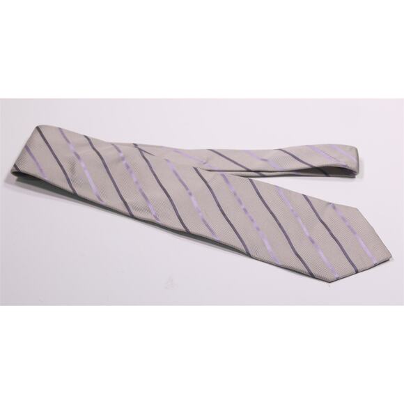 Giorgio Armani Tie Silver Purple Striped Silk White Label Necktie - Picture 2 of 6